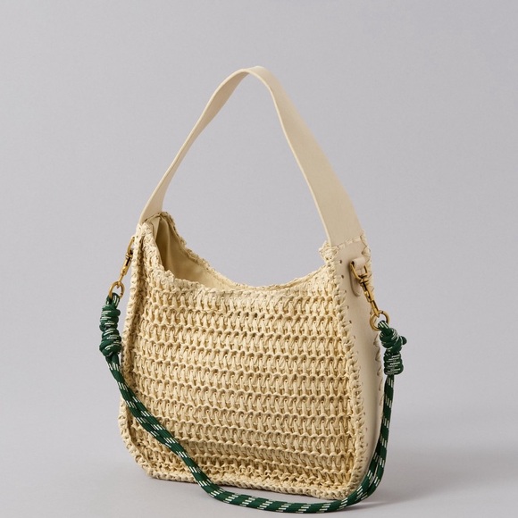 American Eagle Outfitters Handbags - Cream Woven Hand + Shoulder Bag with Cream or Green Adjustable Strap NEW!